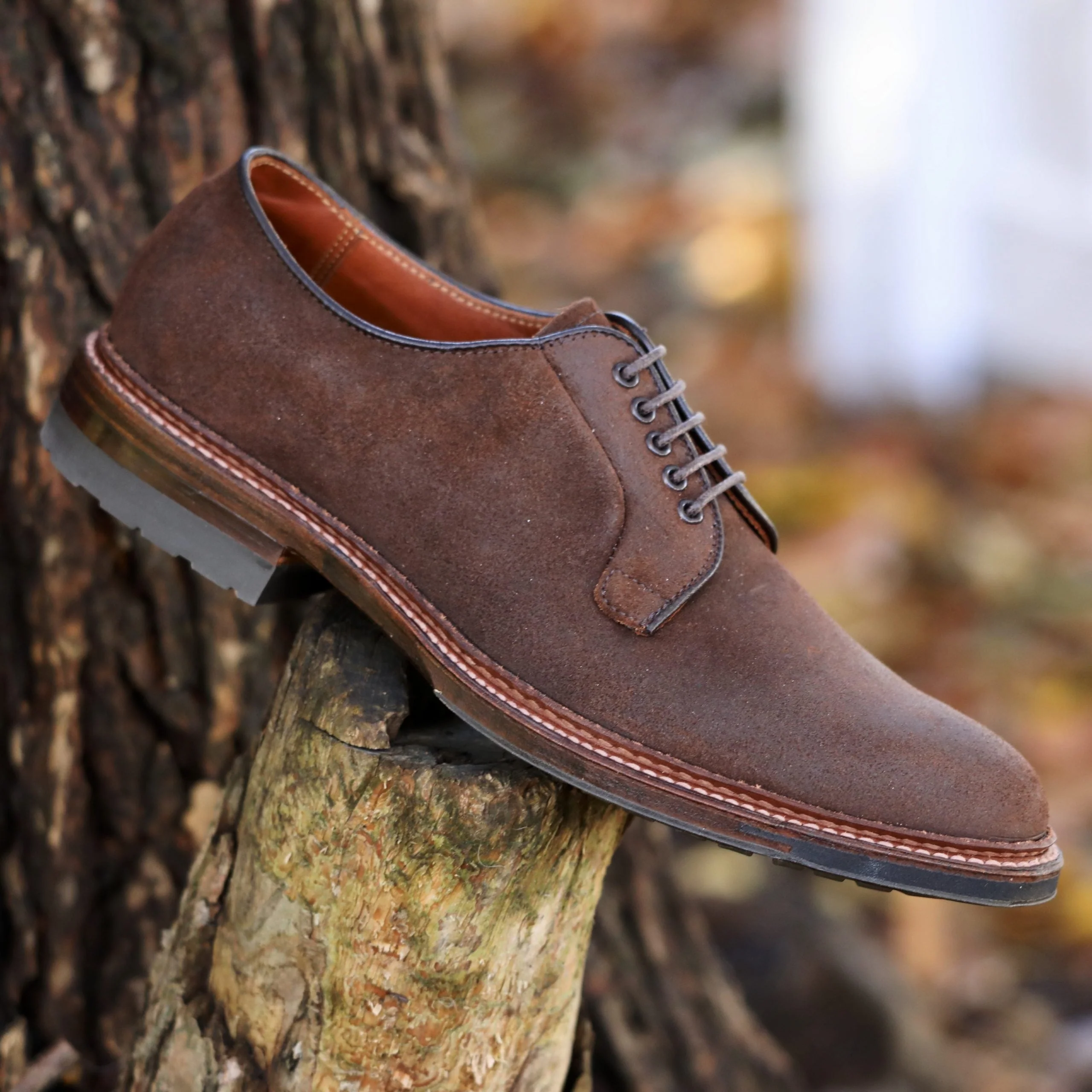 9474C - Plain Toe Blucher in Tobacco Reverse Chamois - Image 4